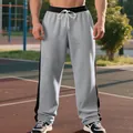 Men's heavy gray loose sweatpants featuring black side stripes and drawstring waist - S / Bottoms / Light Gray