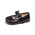 Classic girls black Mary Jane leather shoes featuring elegant bow and pearl details - Size 21 Inner Length 13.5CM / Black