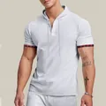 Close-up detail of men's white waffle knit hooded T-shirt for summer sports - S / Tops / White