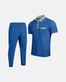 Men's royal blue waffle knit short sleeve polo shirt and long pants set with grey accents - S / Top And Bottom / Sapphire Blue