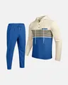 Men's casual two-piece tracksuit set featuring striped waffle knit hoodie and blue pants - S / Top And Bottom / Sapphire Blue