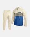Men's two-piece waffle knit tracksuit with color-block hoodie and joggers set - S / Top And Bottom / Khaki