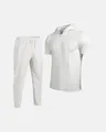 Full detail view of men's white waffle knit short sleeve hoodie and pants set - S / Top And Bottom / White