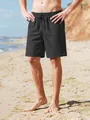 Pantalones cortos de playa de lino transpirables para hombre en negro con cordón ajustable - Negro
