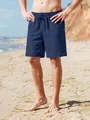 Pantalones cortos de lino azul marino para hombre con cordón ajustable transpirable - Azul marino