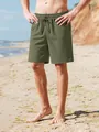 Pantalones cortos de playa para hombre en lino verde oliva con cordón transpirable - Verde Militar