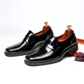 Classic men's black glossy loafers with square toe for formal and business casual wear - 39 / Black