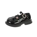 Klassische Mädchen Mary Janes aus schwarzem Lackleder mit Blumenschnalle und weicher Sohle - Schwarz