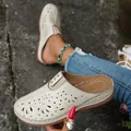Beige hollow-out floral clogs with comfortable thick soles for stylish plus size women - 36 / White