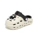 Stylish cream platform beach clogs featuring a cute black cartoon soot sprite charm - 28 / Beige-Black
