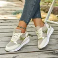 Κομψά μπεζ και χρυσά sneakers πλατφόρμας για γυναίκες με δίχτυ και δέσιμο με κορδόνια - Μπεζ