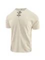 Men's summer waffle knit T-shirt with breathable lace-up neck design - S / Tops / Khaki