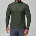 Men's slim-fit 1/4 zip long-sleeve athletic top in heathered dark green quick-dry fabric. - S / Tops / Dark Green