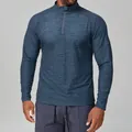 Slim fit men's long-sleeve athletic half-zip pullover in heathered blue for running and training. - S / Tops / Blue Pattern