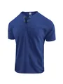 Detail view of men's blue waffle knit t-shirt with lace-up neck design - Sapphire Blue