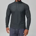 Slim fit dark grey heather athletic long sleeve zip-up t-shirt for gym and running - S / Tops / Charcoal Grey