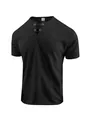 Detailed view of men's black waffle knit T-shirt featuring a lace-up neckline - S / Tops / Black