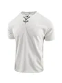 Detailed view of white waffle knit texture and lace-up V-neck design on men's T-shirt - S / Tops / White