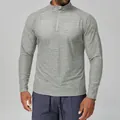 Slim fit men's long sleeve grey athletic shirt with quarter-zip for gym workout - Light Grey
