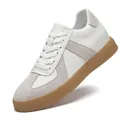 Retro white men's casual sneakers with gum sole and hidden 4cm height increase feature - 35 / 4cm Height Increase / White