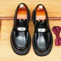Premium Herren-Loafer aus echtem schwarzem Leder im Vintage-Stil mit dicker Sohle - Schwarz