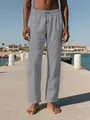 Detalle de los pantalones de playa de lino gris para hombre con textura y cordón - Gris