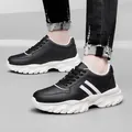 Baskets compensées noires pour hommes avec plateforme invisible de 8 cm et semelle blanche - 35 / Style Homme / Noir