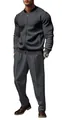 Premium men's casual loose charcoal grey zip-up jacket and trousers two-piece set - Dark Gray