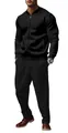 Stylish men's black bomber jacket and loose pleated trousers two-piece casual tracksuit set - Black