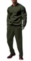 Men's deep olive green casual two-piece tracksuit set with zip jacket and trousers - Army Green