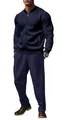 Navy blue men's casual two-piece tracksuit with zip-up jacket and loose trousers - Navy Blue