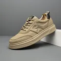Chaussure décontractée pour homme en cuir texturé de couleur kaki élégant - 38 / Abricot