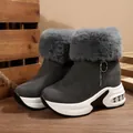 Side view detail of grey winter snow boots with faux fur collar and platform sole - 35 / Gray