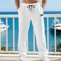 Classic white waffle texture men's casual straight-leg pants with adjustable drawstring waist - S / Bottoms / White with Black Label