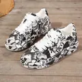 Women's graffiti print thick bottom sneakers with black and white cartoon patterns - 36 / Painted Letter Print Style (632) / Black