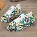 Stylish women's vibrant graffiti print platform sneakers with round toe and white laces - 36 / Painted Letter Print Style (632) / Green