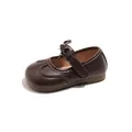 Scarpe Mary Jane in pelle marrone scuro per bambine con fiocco dolce - Marrone