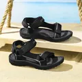 Comfortable black lightweight breathable beach sandals for girls with velcro straps - Size 30 (Inner Length 19.5cm) / Black Gray Style (NB-1520-4)