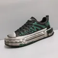 Baskets modernes en cuir pour hommes avec semelle épaisse dripping glue en noir et vert - 38 / Noir