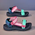 Girls' colorful outdoor sandals with pink and navy straps and adjustable velcro - Size 30 (Inner Length 19.5cm) / Blue Pink Style (NB-1520-6)