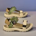 Comfortable kids sports sandals in khaki green and cream for summer outdoor activities - Size 30 (Inner Length 19.5cm) / Khaki Style (NB-1520-6)