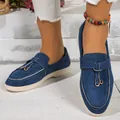 Elegante blauwe suède loafers voor dames met zachte platte zool en comfortabel slip-on. - 36 / Donkerblauw