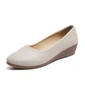Elegantes zapatos de cuña beige para mujer con cómodo tacón medio para el trabajo de oficina - 36 / Blanco Roto