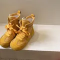Yellow mid-top canvas and suede fashion boots for boys and girls with side zipper - Size 26 (Inner Length approx 16.2cm) / Yellow