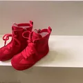 Vibrant red mid-top canvas fashion boots for boys and girls with side zipper closure - Size 26 (Inner Length approx 16.2cm) / Red