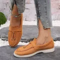 Elegant orange suede slip-on loafers for women with soft flat sole and slip-resistant - Orange