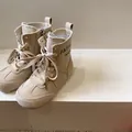 Fashionable beige children's canvas mid-top boots featuring a convenient side zipper closure - Size 26 (Inner Length approx 16.2cm) / Beige Khaki