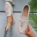 Elegant light pink women's suede loafers featuring tassel detail and a flexible soft sole - Light Gray