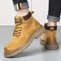 Hochwertige gelbe Herren-Arbeitsstiefel aus Leder mit hohem Schaft und warmem Futter - 38 / 7279 (7279) / Gelb (Einfaches Futter)