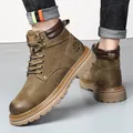 Strapazierfähige braune Leder-Arbeitsstiefel für Herren mit robuster Gummiprofilsohle für außen - 38 / 7279 (7279) / Khaki (Ungefüttert)